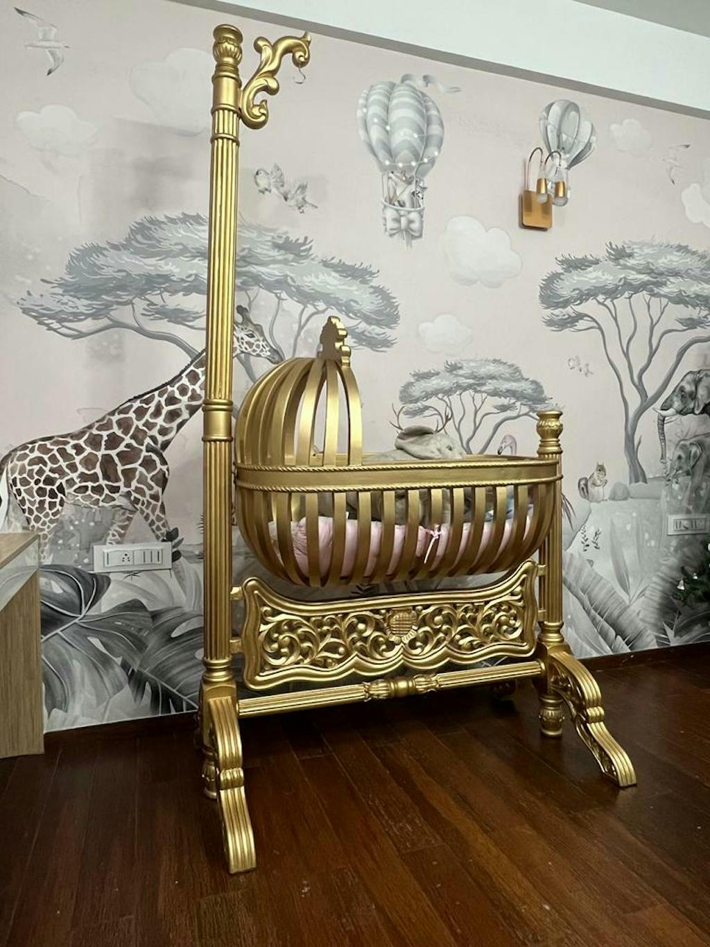 Buy Royal Teak Wood Baby Cradle (Golden Finish) Online at woodentwist