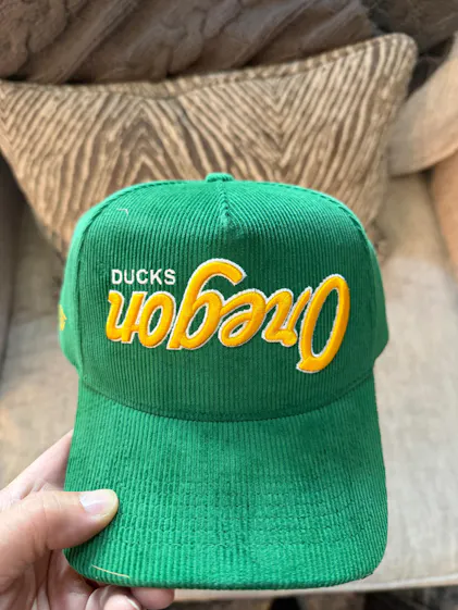 Oregon Ducks Flipped Script Hat Green Corduroy Yellow Logo