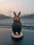 Denim Bunny Figurine Hand-Painted Wooden Sculpture