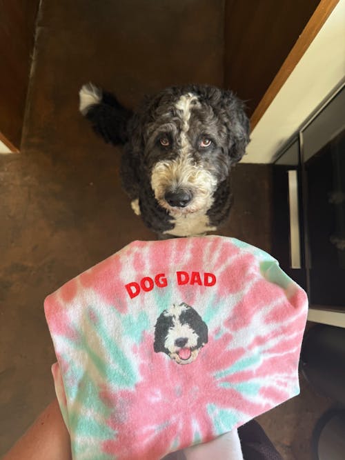 "Dog Dad" Custom Pet Face Portrait Tie-Dye Tee - Summer Sky