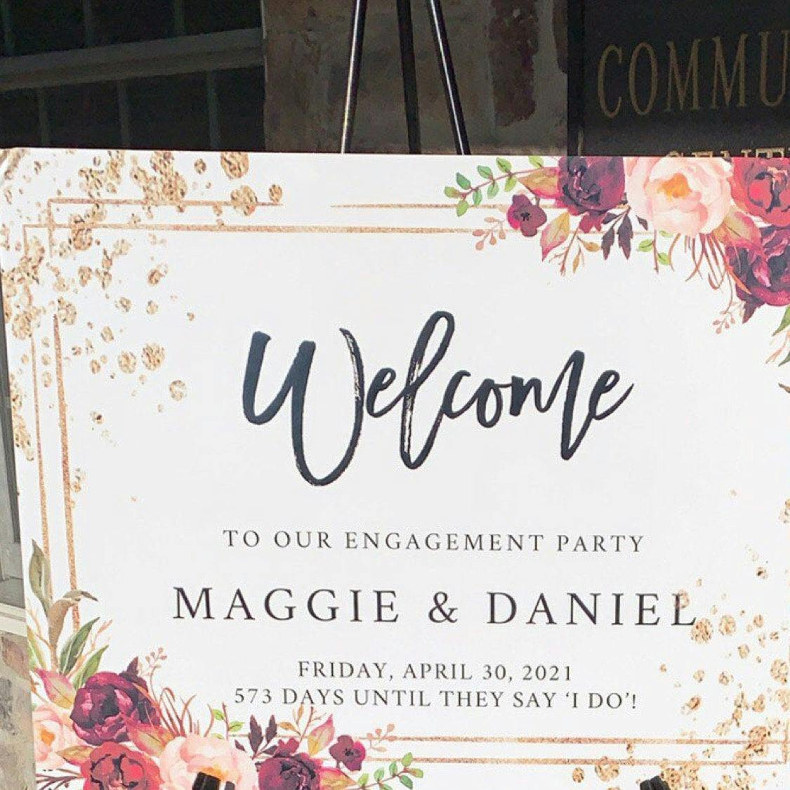 Engagement Party Welcome Sign With Photo – WORDS & CONFETTI