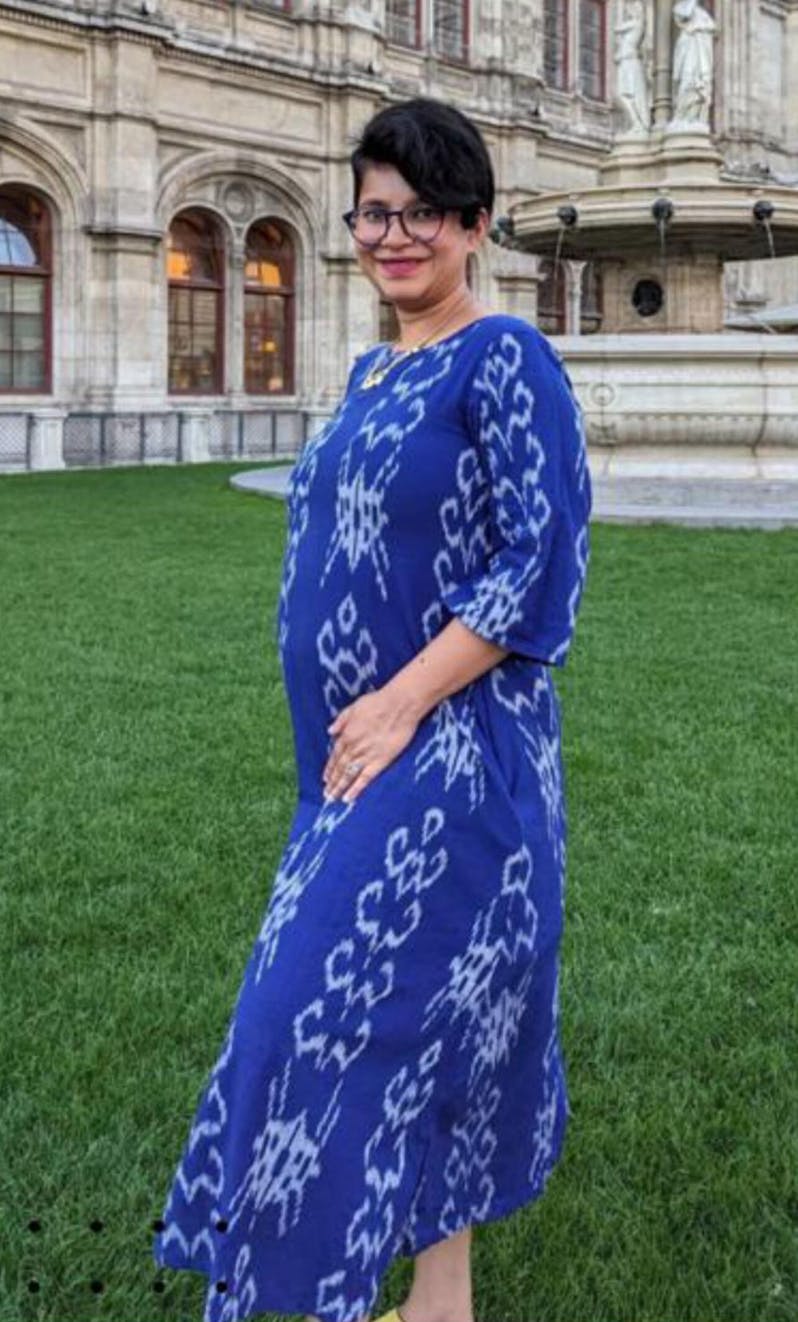 Blue handwoven Ikat Pleated Dress