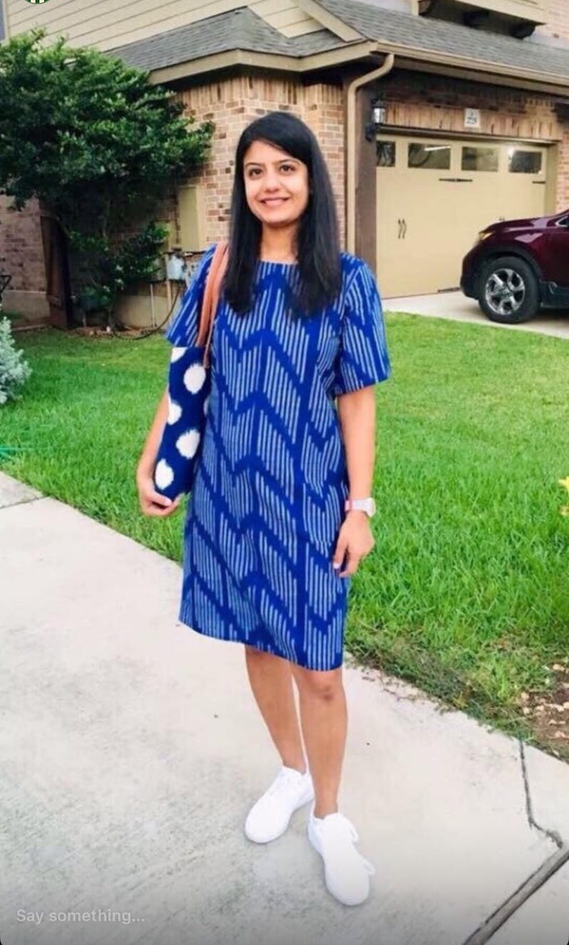 Blue Ikat shift dress