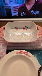 Hand-Painted Pastel Pink Bow Handle Baking Dish, 800ML
