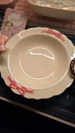Hand-Painted Pink Bow Ceramic Deep Plate, 8.7-Inch