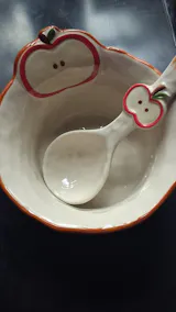 Hand-Painted Apple Ceramic Yogurt Bowl with Spoon, 350ML