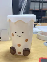 Cute Footed Ceramic Straw Mug with Lid - 450ML