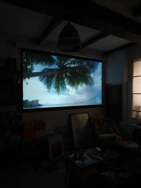 WUPRO Cinema FlowArc Luxury Smart Motorized Drop Down Projector Screen For Long Throw Projector