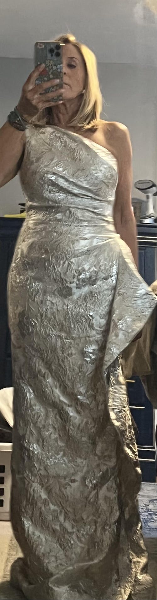 "Pamela" Jacquard One Shoulder Ruffle Floor Length Dress