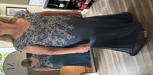 "Clara" Mesh Applique V-Neck Long Dress