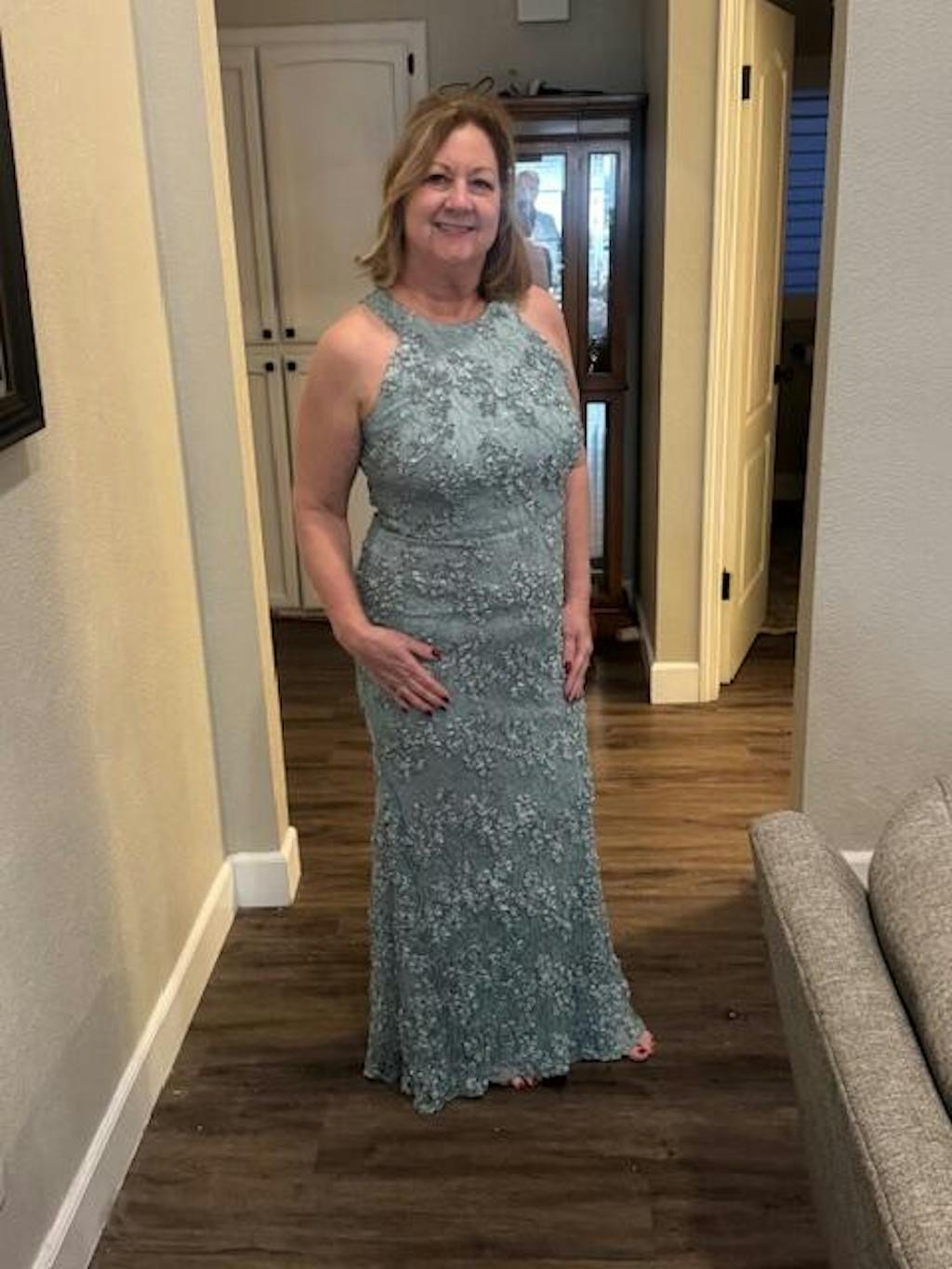 "Andrea" Halter Neck Soutache Lace Floor Length Dress