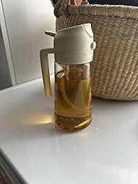 YARRAMTE 2 in 1 Oil Sprayer Bottle Dispenser 16oz/470ml Glass Olive Oil Sprayer Cooking Oil Sprayer Bottle for Kitchen Salad, Grill, BBQ (With Stickers)