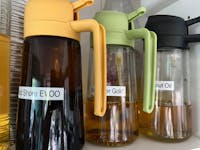 2 in 1 Oil Sprayer Bottle Dispenser 2Pcs 16oz Glass Olive Oil Sprayer Cooking Oil Sprayer Bottle for Kitchen Salad, Grill, BBQ - Dark Green (with strickers)