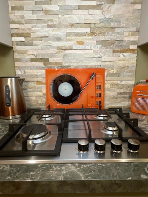 Orange Record Player Turntable Glass Chopping Board