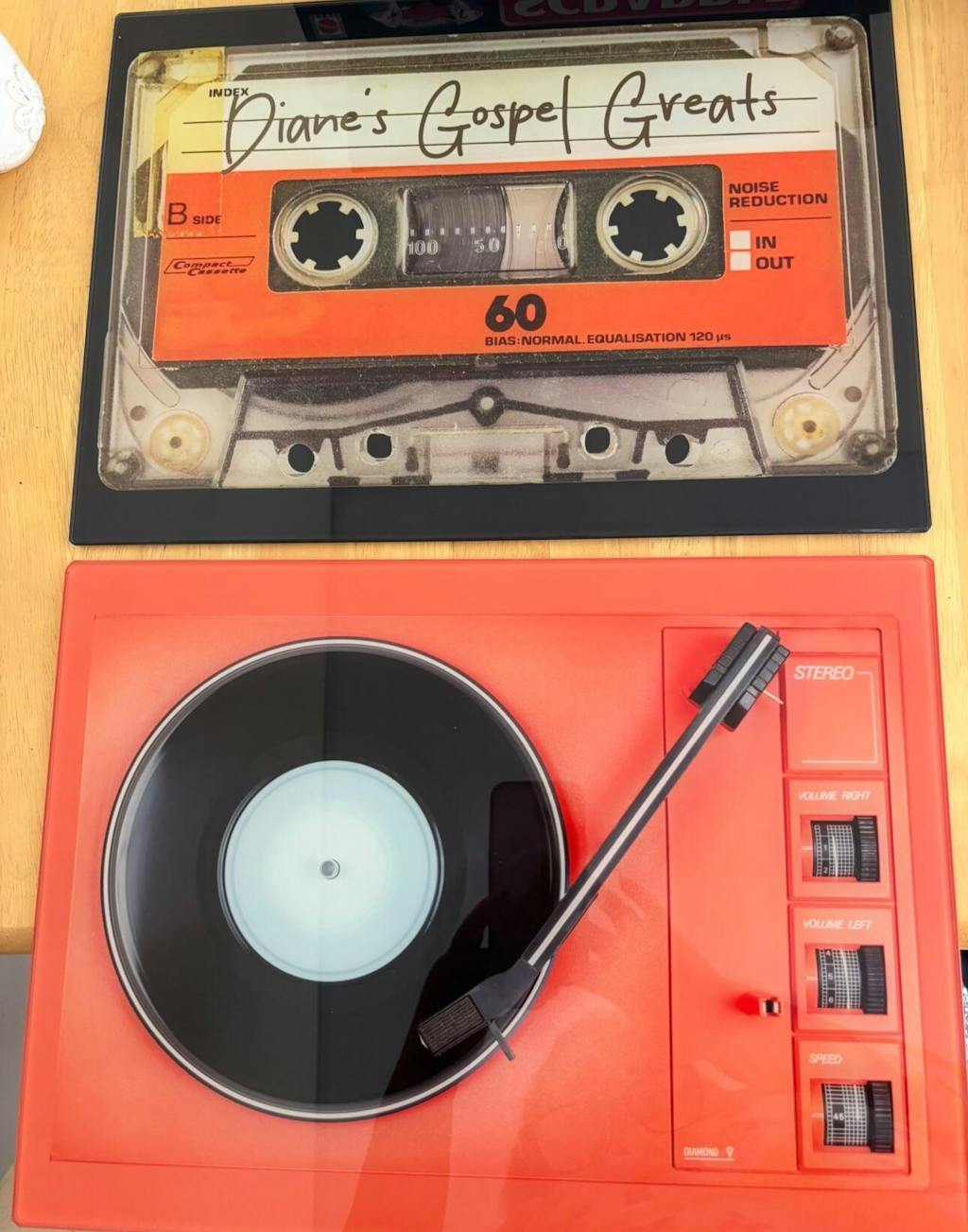 Personalised Orange Cassette Tape Glass Chopping Board