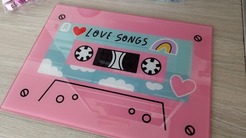 Pink Love Songs Cassette Tape Glass Chopping Board