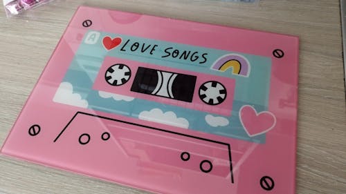 Pink Love Songs Cassette Tape Glass Chopping Board