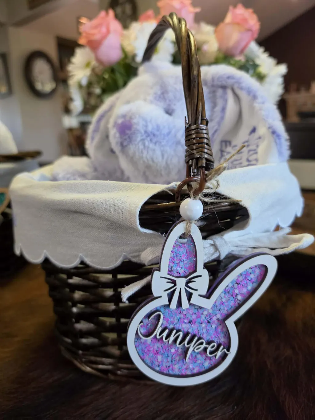 Personalized Easter Basket Tag - Handcrafted Bunny Design for Kids' Baskets, Unique Holiday Gift & Keepsake