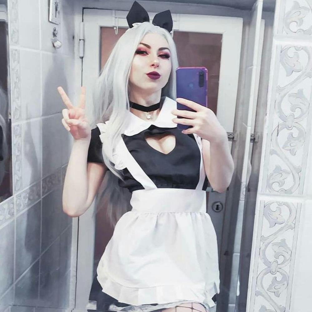 French Maid Uniform Cat Cosplay Lingerie Costume Cute Keyhole Nightwea ...