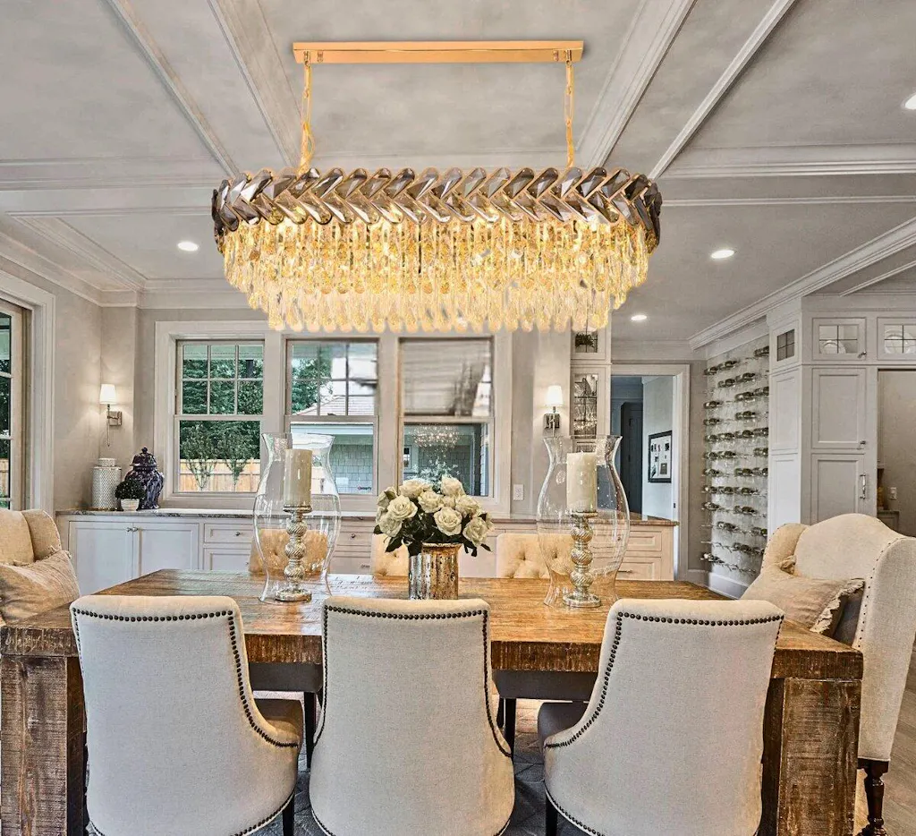 Solis Modern Gold Smoky Gray Crystal Pendant Light for Dining Room & Kitchen