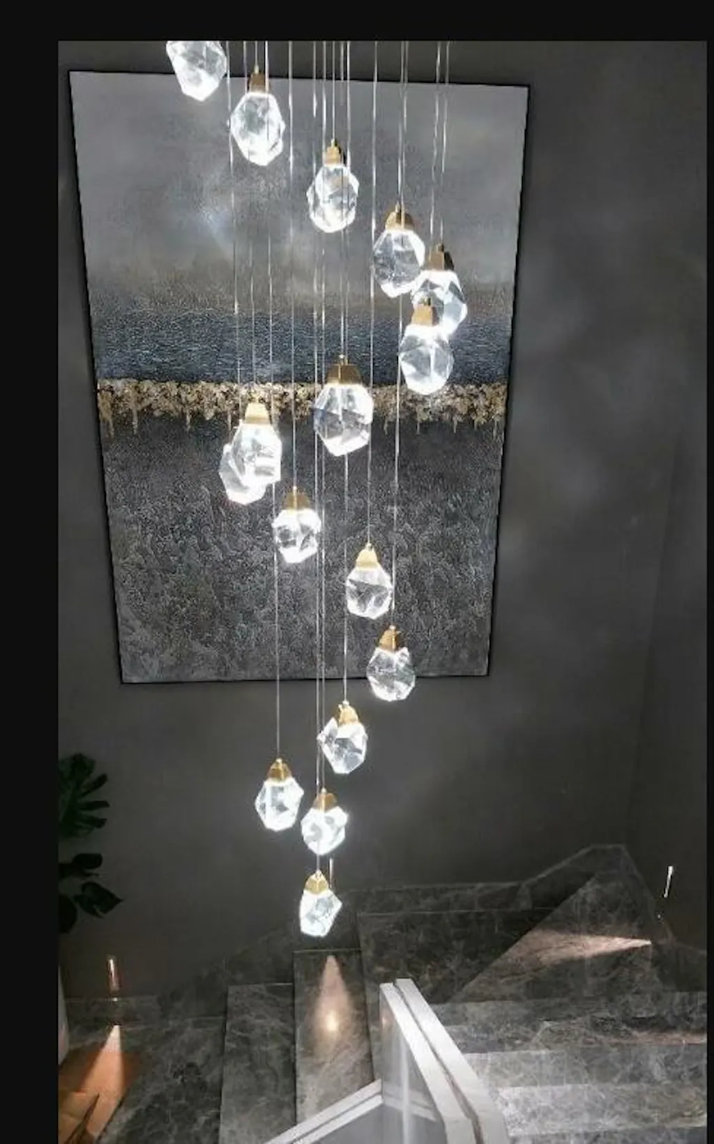 Diamond LED Crystal Staircase Chandelier for Tall Foyers & Stairwells