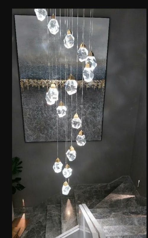 Diamond LED Crystal Staircase Chandelier for Tall Foyers & Stairwells