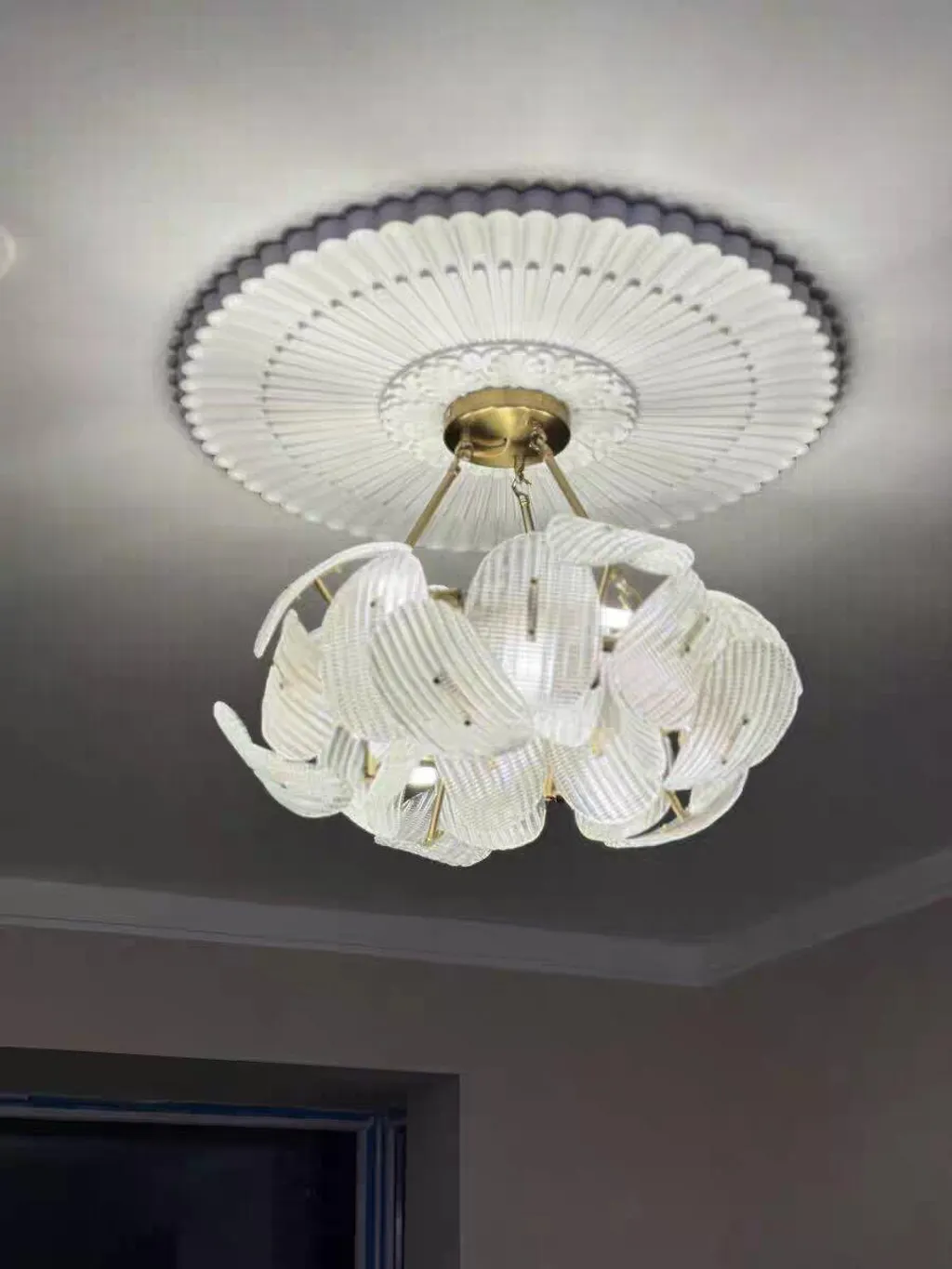 Floe Luxury Glass Gold Chandelier for Living Room & Dining Room