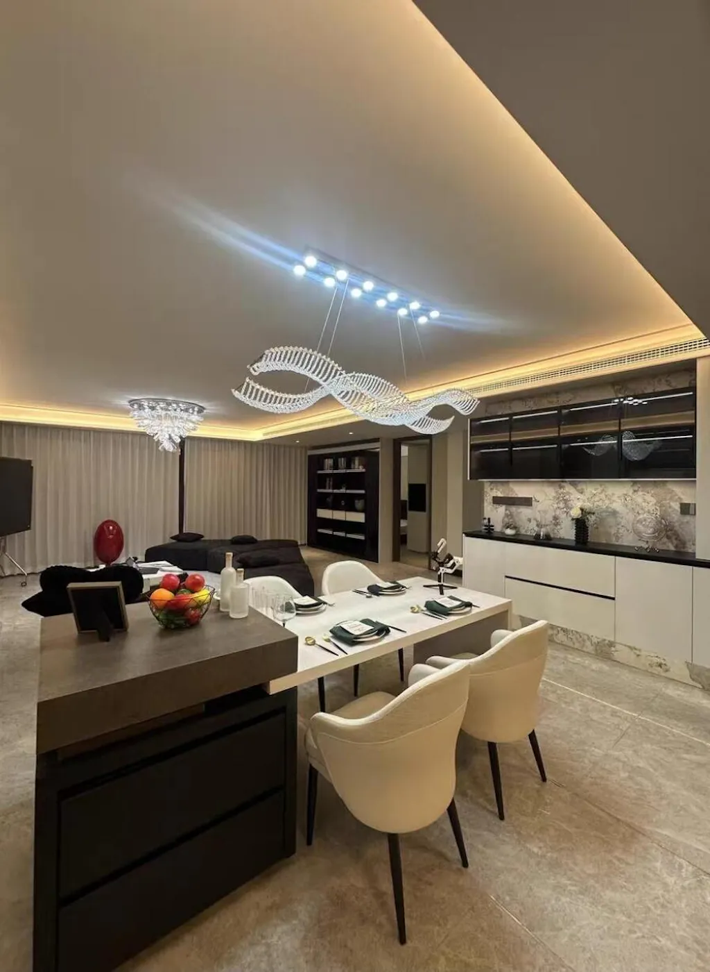 Dreamy Modern Wave-Shape Crystal Chandelier for Dining Room