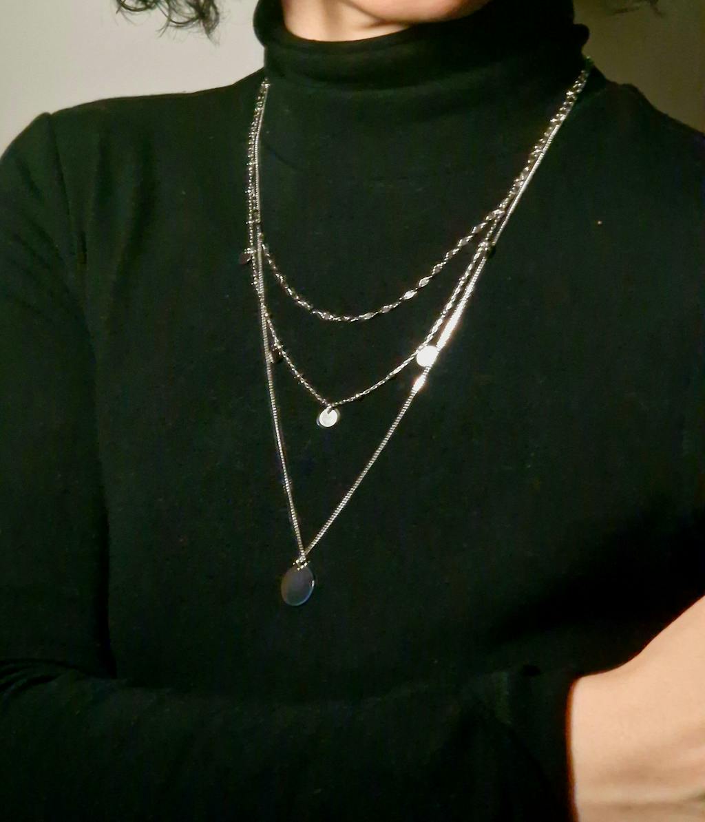 Mehrlagige Halskette mit Plättchen-anhänger - Sterling Silber