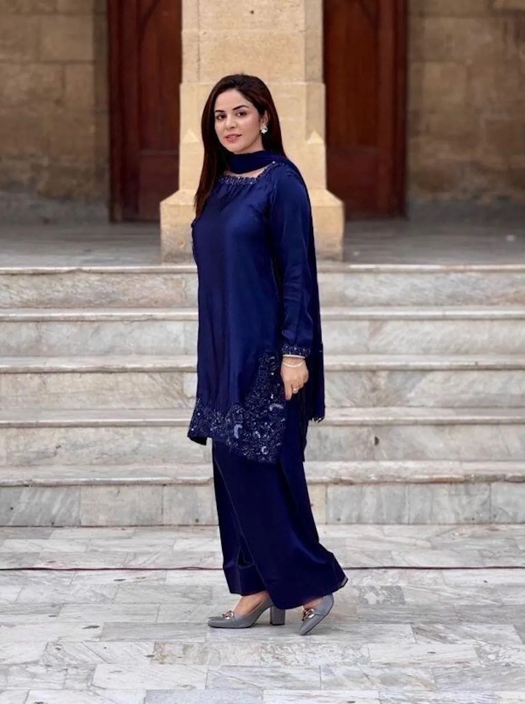 royal blue silk dress pakistani Royal Blue  ZALOQUE