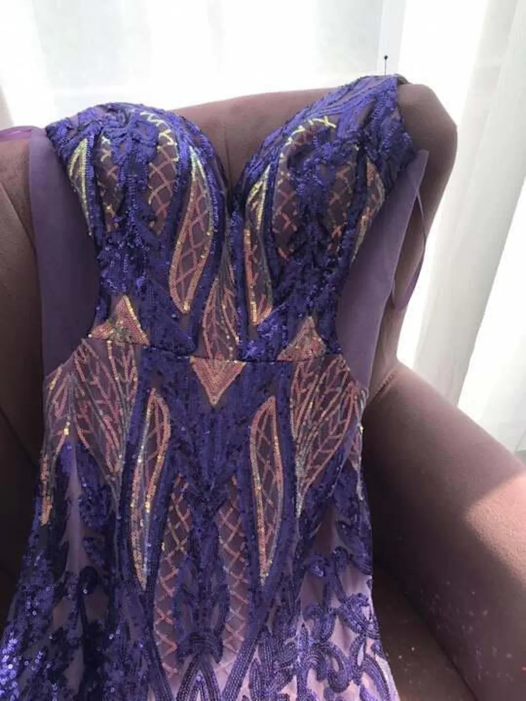Dark Purple Mermaid V Neck Sequins Long Ball Dress