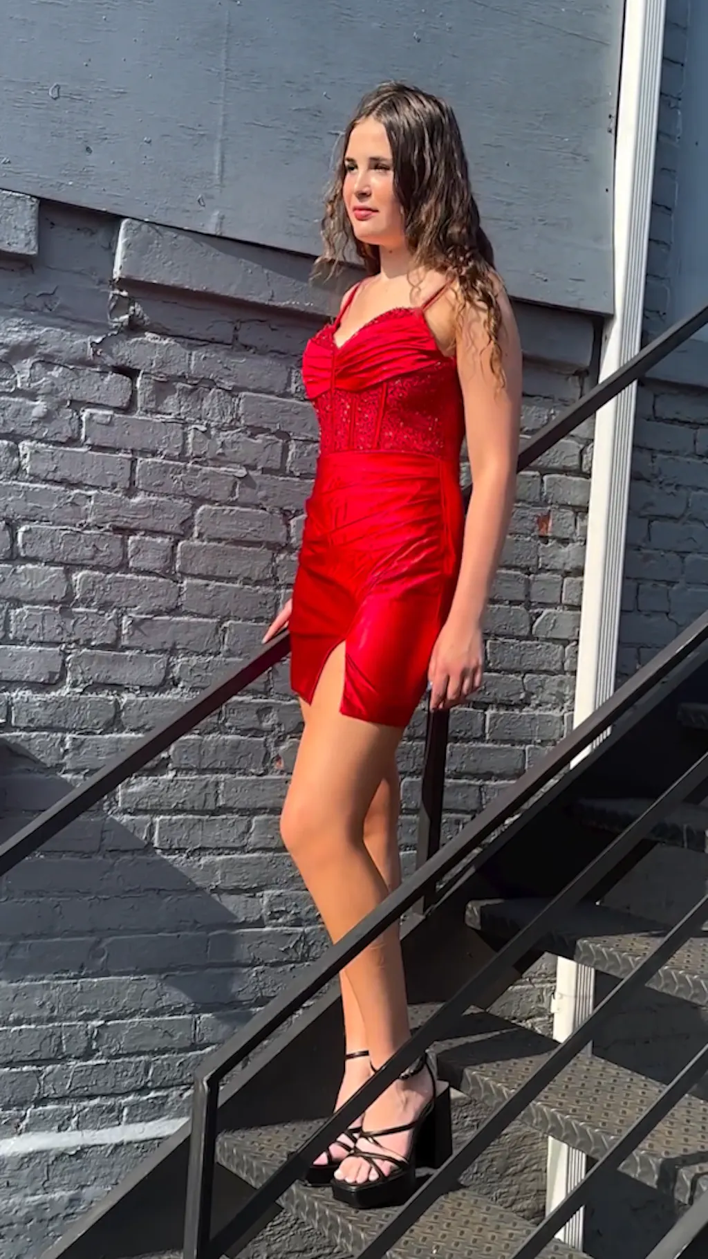 Sexy Spaghetti Straps Red Satin Sheath Short Cocktail Dress Homecoming Dress