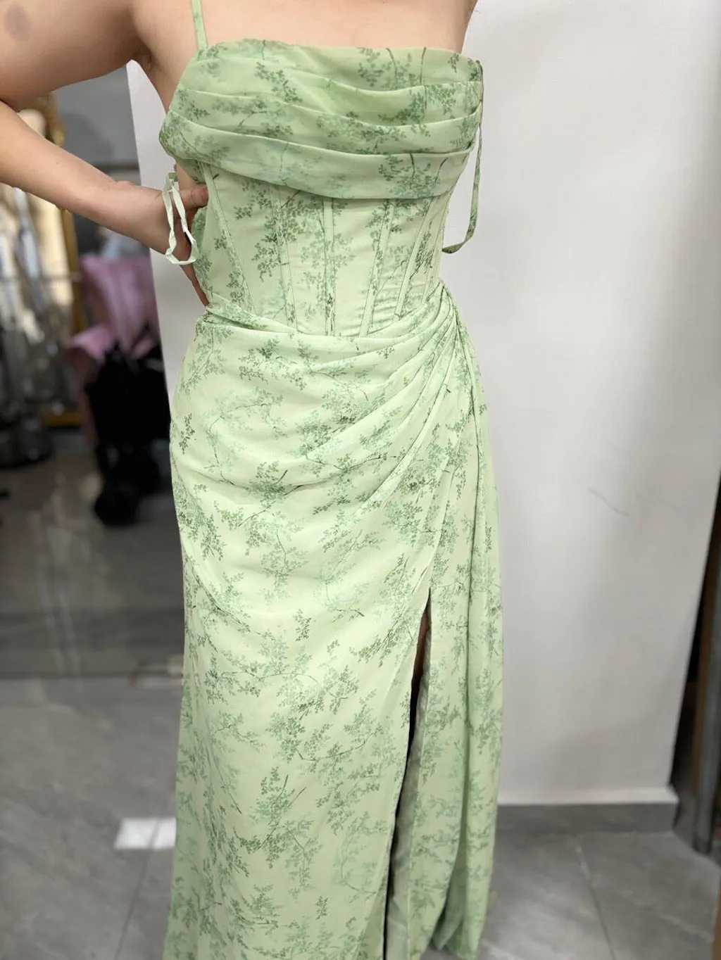 Mermaid Chiffon One Strap Dress with Slit Dusty Sage