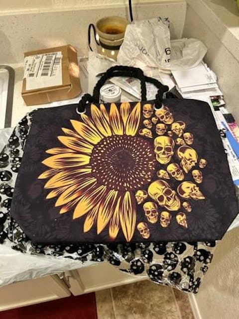 Sunflower Skulls Shoulder Beach Bag