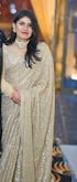 Awesome Ivory Sequined Georgette Party Wear Saree