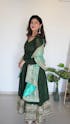 Fabulous Green Zari Work Vichitra Silk Festive Wear Gown With Dupatta