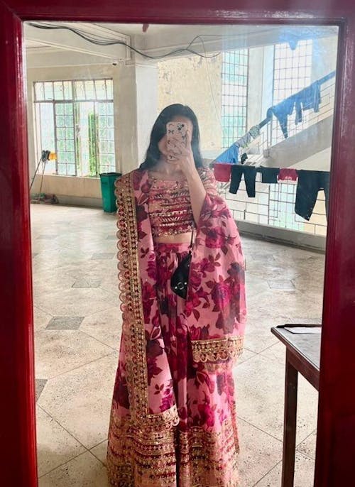 Precious Pink Floral Printed Organza Lehenga Choli With Dupatta