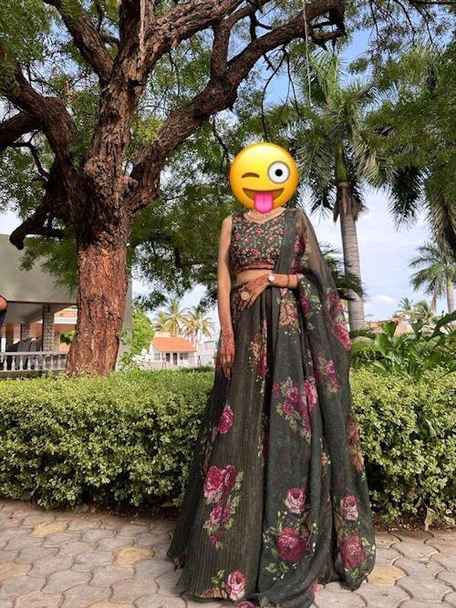 Charming Dark Green Floral Printed Organza Designer Lehenga Choli