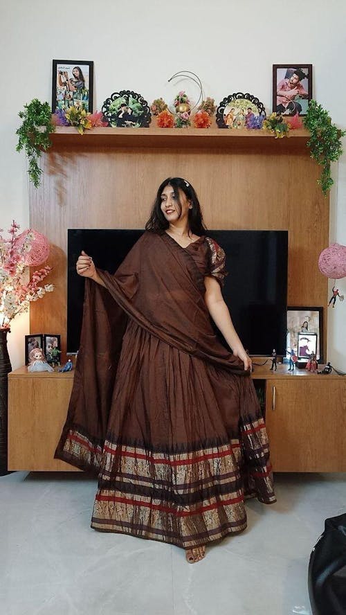 Lavish Brown Zari Weaving Chanderi Traditional Lehenga Choli
