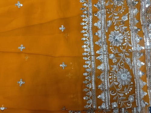 Wonderful Yellow Thread Work Georgette Haldi Wear Gown With Dupatta