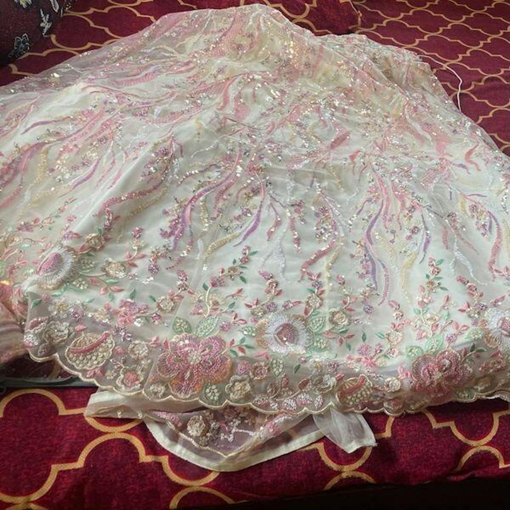 Superior White Thread Work Net Sangeet Wear Lehenga With Blouse