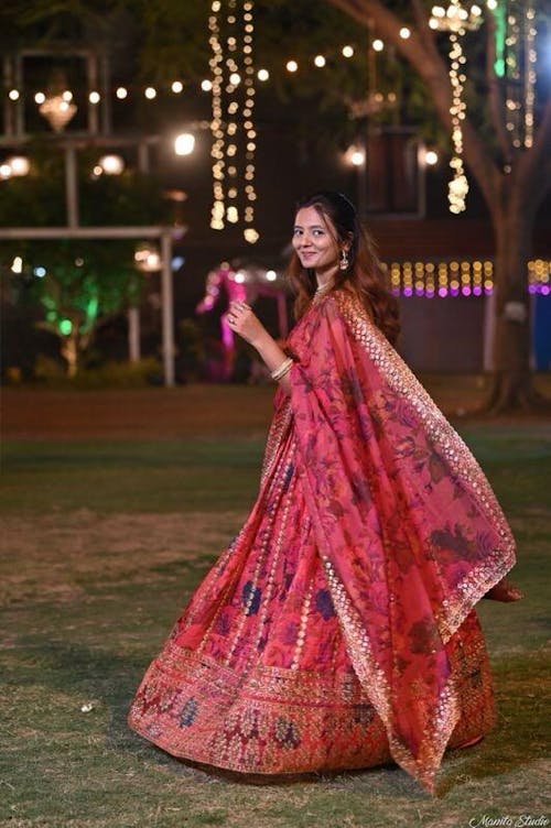 Marvelous Pink Zari Embroidery Organza Bridesmaid Lehenga Choli