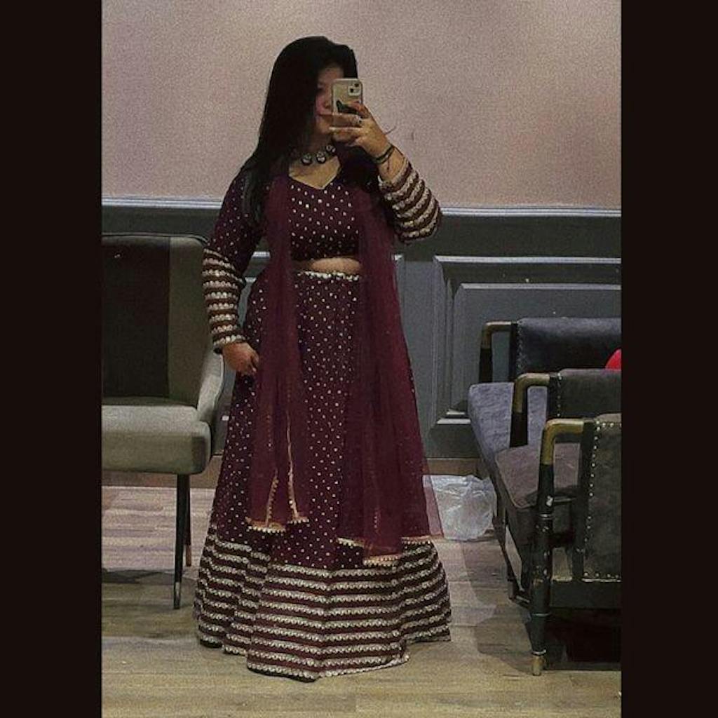 Fancified Purple Sequins Georgette Reception Wear Lehenga Choli