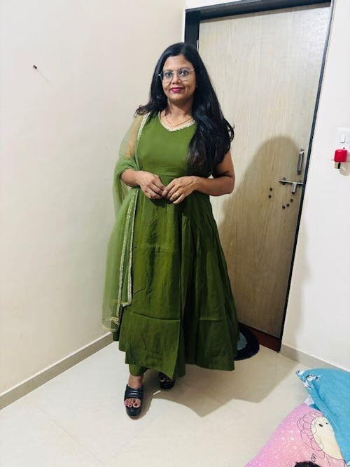 Amazing Olive Green Lace Work Chanderi Silk Mehendi Wear Anarkali Suit