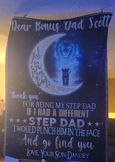Dear Bonus Dad, Love You To The Moon And Back, Lions On The Moon, Gifts ForBonus Dad From Daughter, Son, Sherpa Fleece Blanket